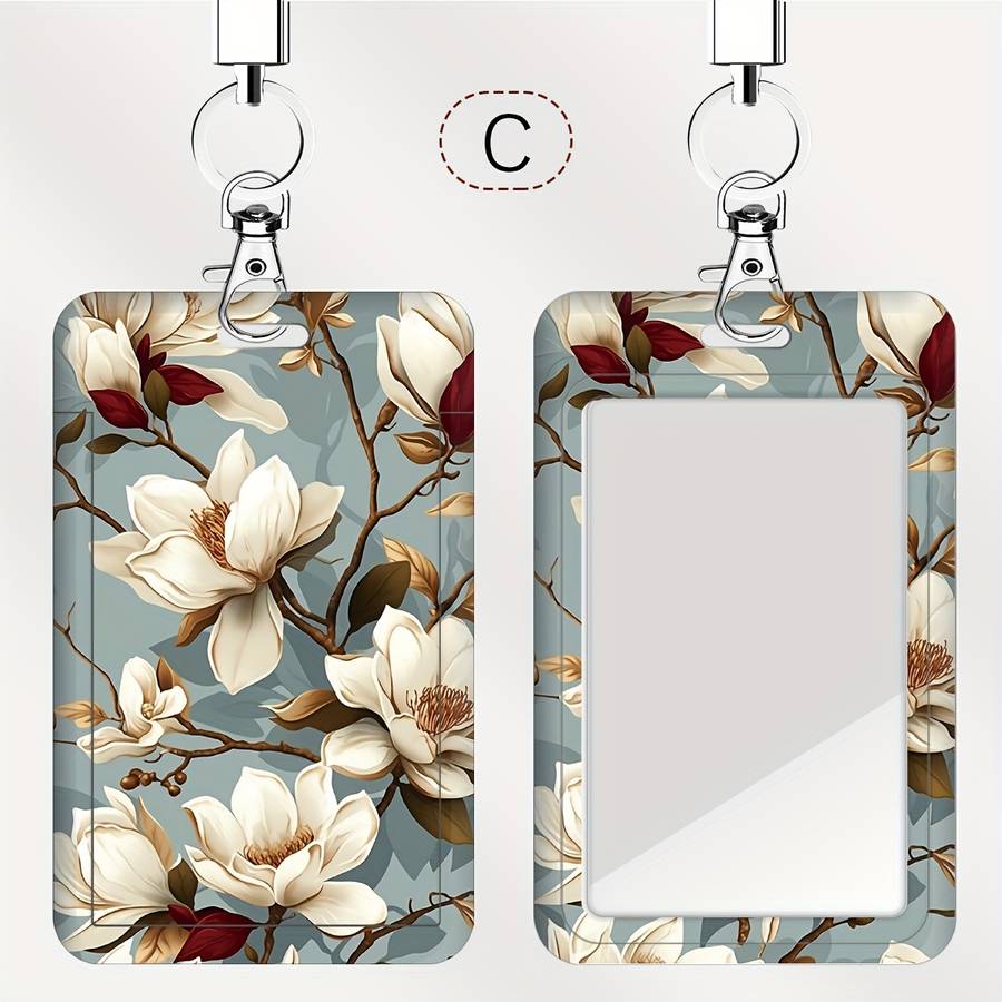 1pc A Card Holder for Doctors And Nurses Featuring a White Magnolia Flower Design Suitable for Bus