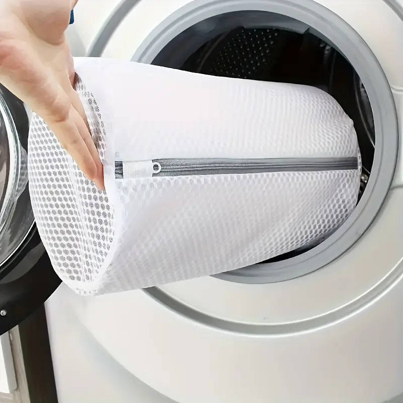 1pc Oval Polyester Laundry Bag with Zipper Closure Knitted Fabric Washing Machine Protector for Shoe