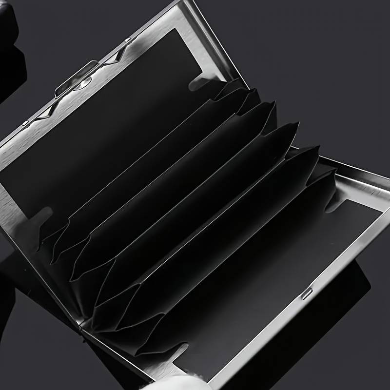 1pc Premium Stainless Steel RFID Blocking Card Holder for Men C Sleek Black Metal Wallet with Multi