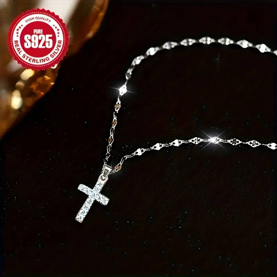 2 Piece 925 Silver Lip-Shaped Necklace with Cross Pendant
