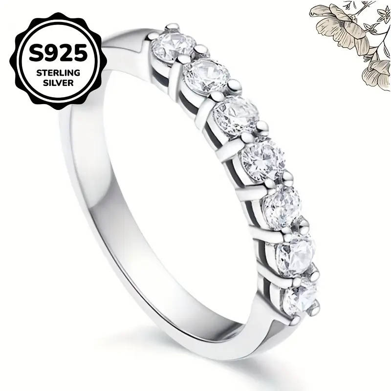 Classic 925 Sterling Silver, Inlaid Synthetic Zirconia Eternity Ring