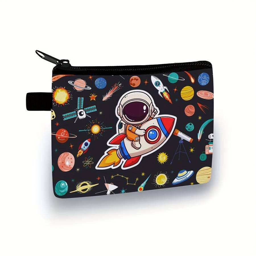 1pc Women's Casual Astronaut Space-Themed Coin Purse Durable Polyester Machine-Washable Zipper