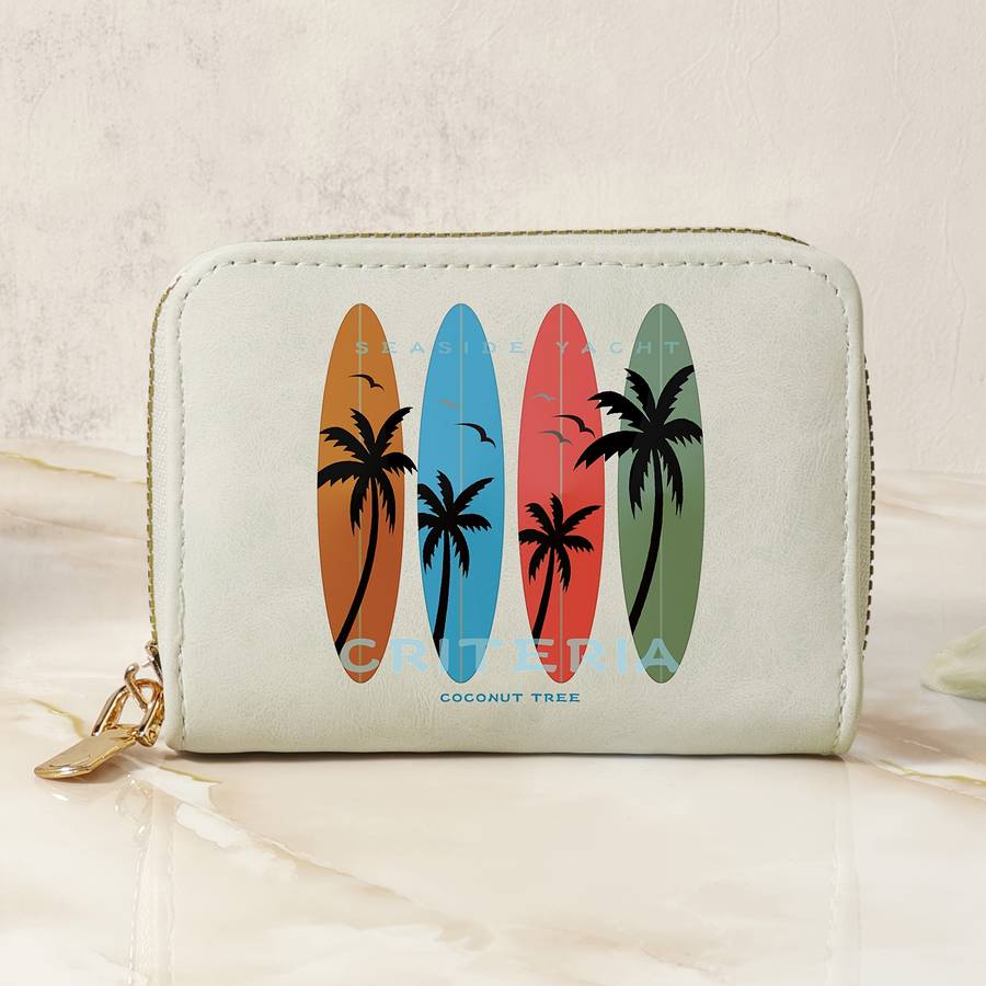 1pc Tropical Print Women's Compact Wallet Stylish Zippered Clutch with Multiple Slots Durable PU
