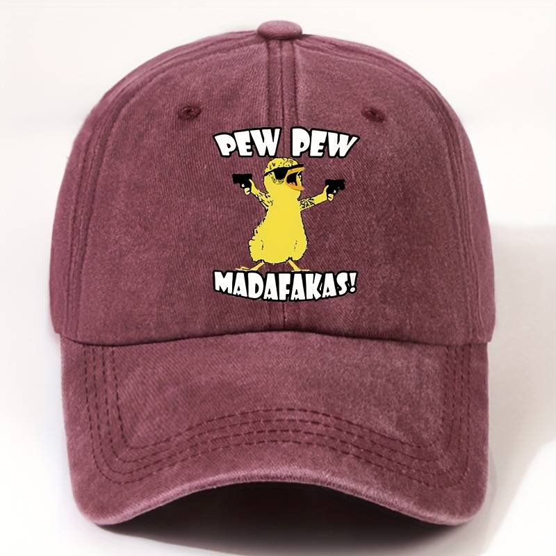 1pc EOXF Adjustable Washed Baseball Cap Breathable Casual Hat with PEW PEW MADAFAKAS Print Fash