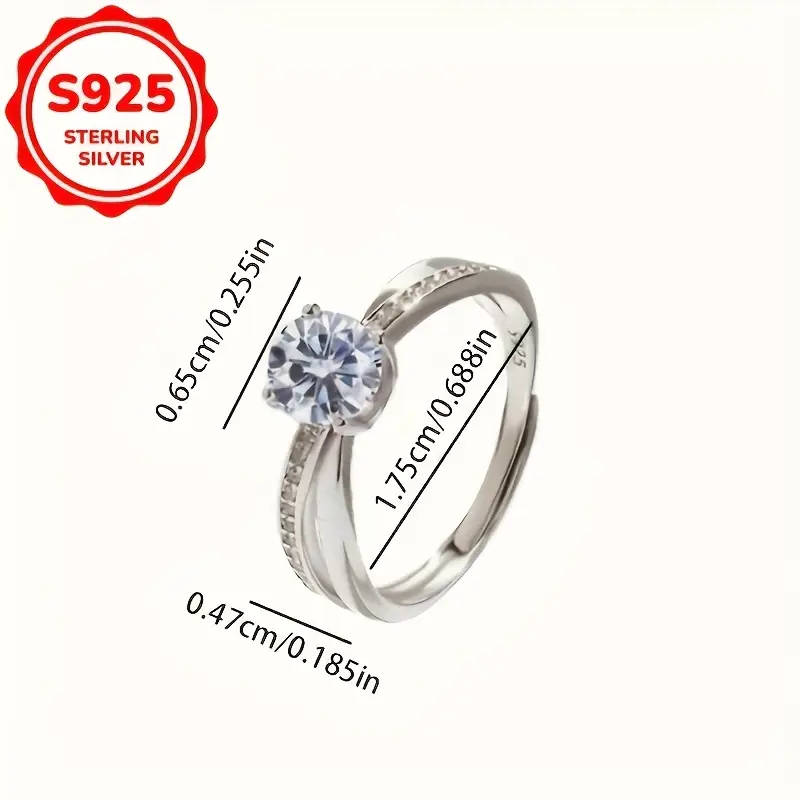 Adjustable 925 Silver Ring, featuring synthetic cubic Synthetic Zirconia stones
