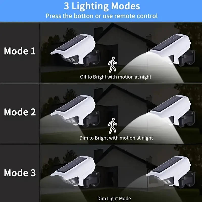 Outdoor Simulation Monitoring Light, Solar Sensor Light, Highly Sensitive Motion Sensor, No Wiring N