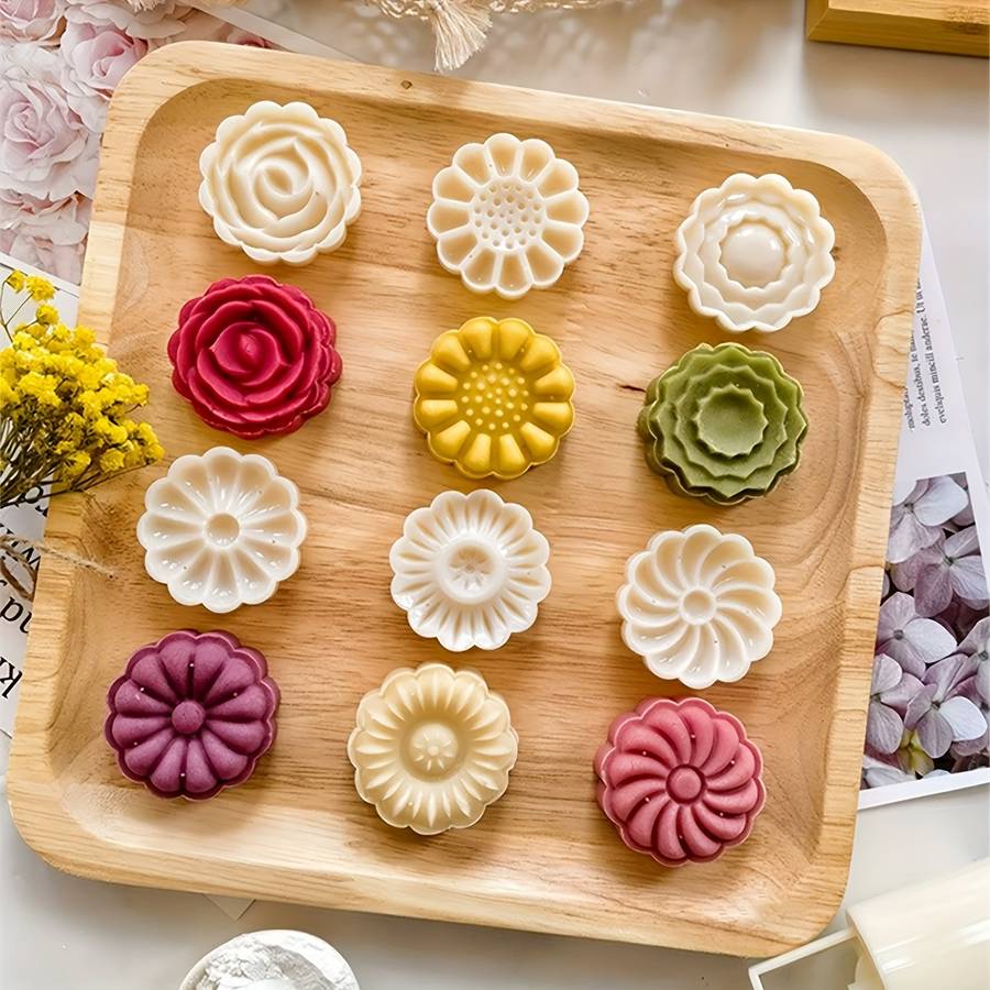 6Pcs Set Chrysanthemum And Rose Mooncake Molds