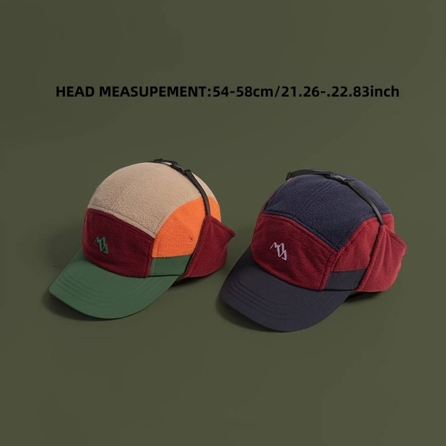 Color Block Fleece-Lined Winter Hat with Ear Flaps Warm Windproof Pilot Cap