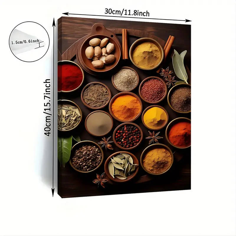 1pc Colorful Spices Farmhouse Kitchen Wall Art Wooden Framed Canvas Print for Home Office Decor Perf