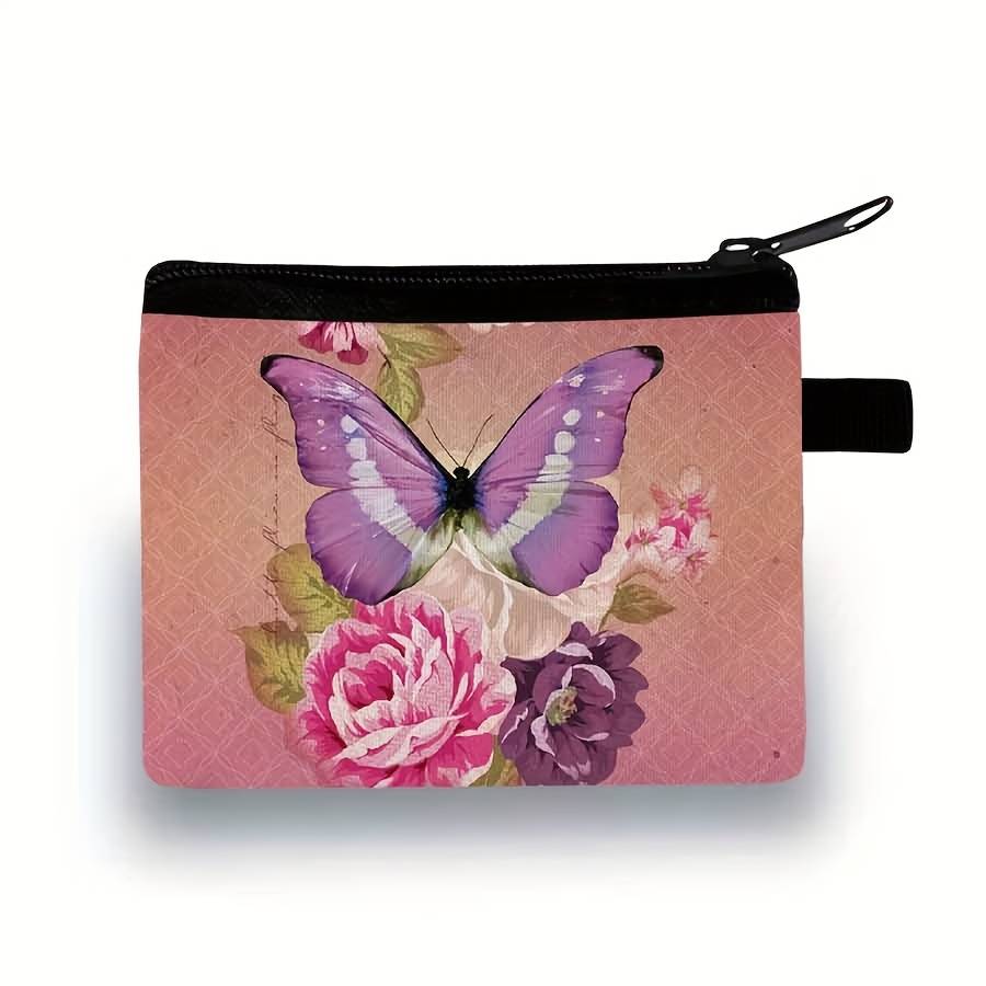 Butterfly Pattern Coin Purse Cute Fashion Storage Bag Polyester Material Durable Lightweight B