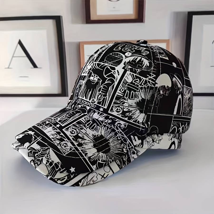 Trendy Men'S Graffiti Baseball Cap Black White Abstract Design Lightweight Sun Protect