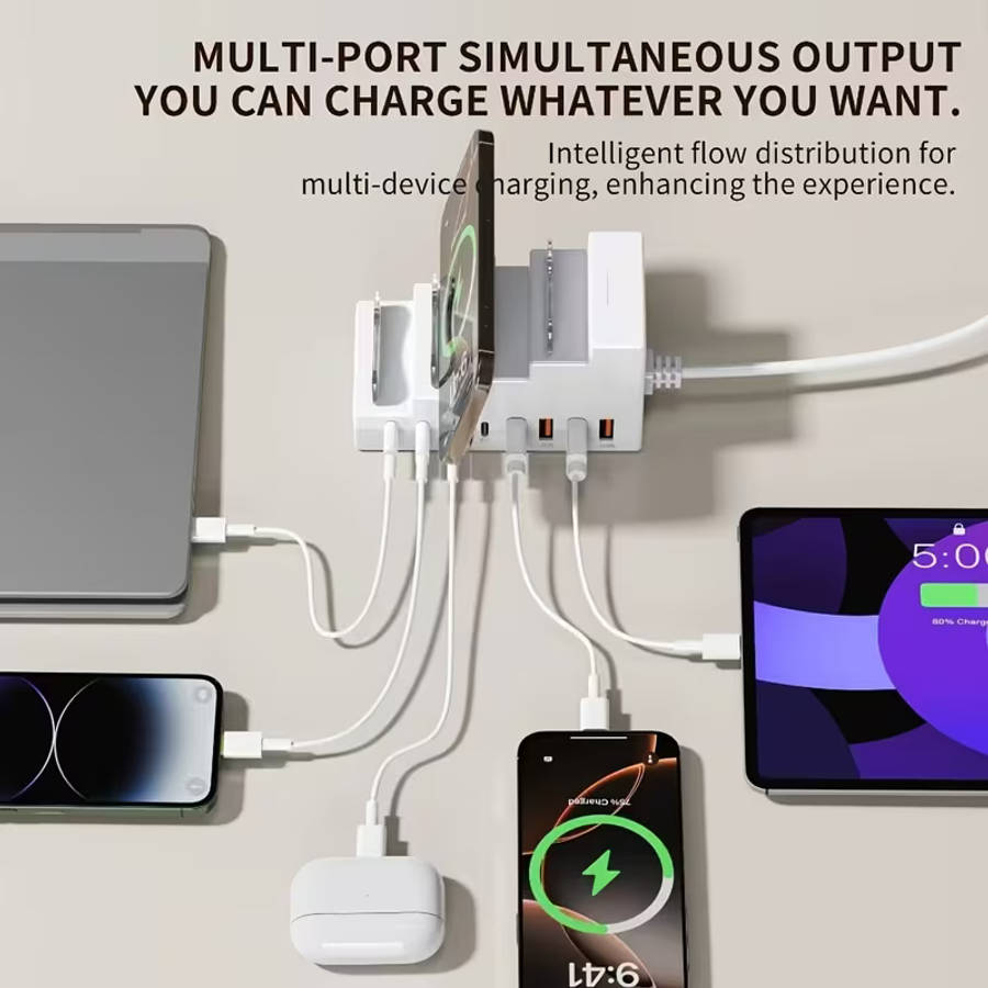 8 In 1 66W Fast Charging Station 4 USB Ports 4 Type-C PD Fast Charging Ports