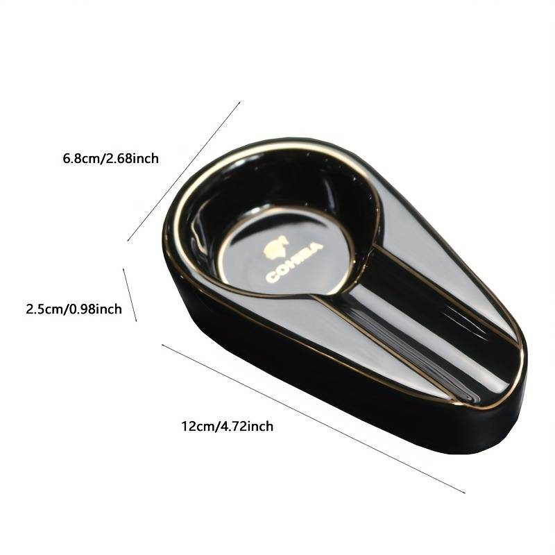 1pc Elegant Ceramic Cigar Ashtray with Golden Accents Portable Round Design for Home Use Ideal
