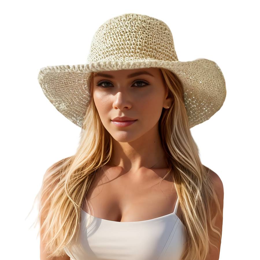 1pc Lightweight Wide Brim Straw Sun Hat for Outdoor Hiking Camping Fishing Breathable Non-Ela
