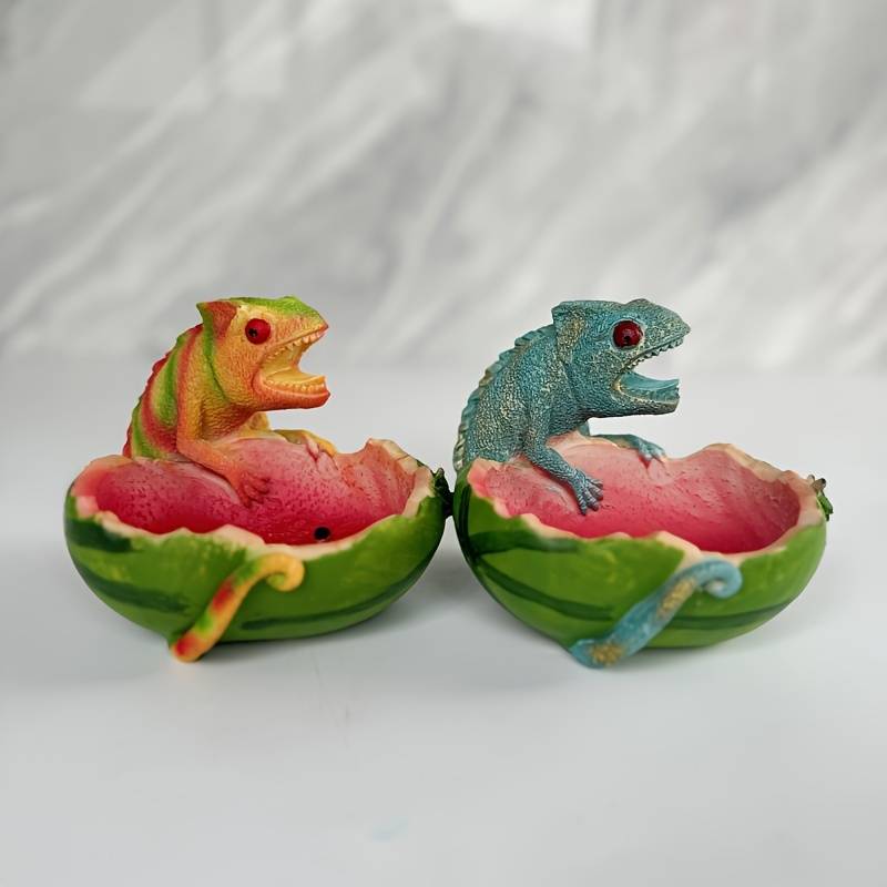 1pc Modern Resin Chameleon Lizard Watermelon Shaped Ashtray Animal Theme Irregular Tabletop De