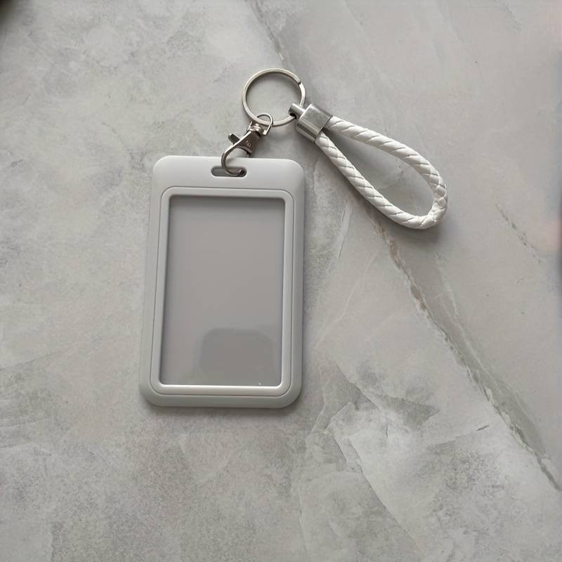 1pc Fashionable Macaron Solid Color Plastic Commuter Card Case with Keychain Hand Washable Non-D