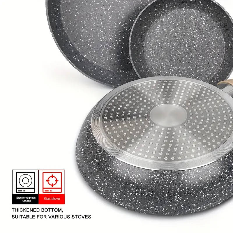 3pcs Non-Stick Pan Set Aluminum 17.78 cm - 24.13 cm - 27.94 cm Grey Foa And Pfas-Free for Kitchen Co