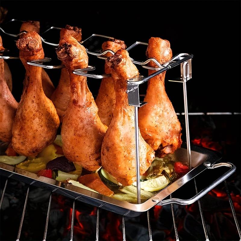 Stainless Steel Chicken Leg Wing Rack Foldable Vertical Roaster Stand for BBQ Smoker Oven