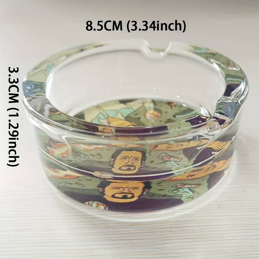 1pc Vibrant Cartoon Family Glass Ashtray 85mm Round Colorful Character Design with Animated