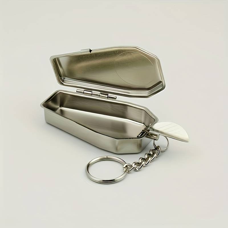 1pc Halloween Rose Colored Coffin Shaped Pocket Ashtray Keychain Portable Mini Ashtray with Li