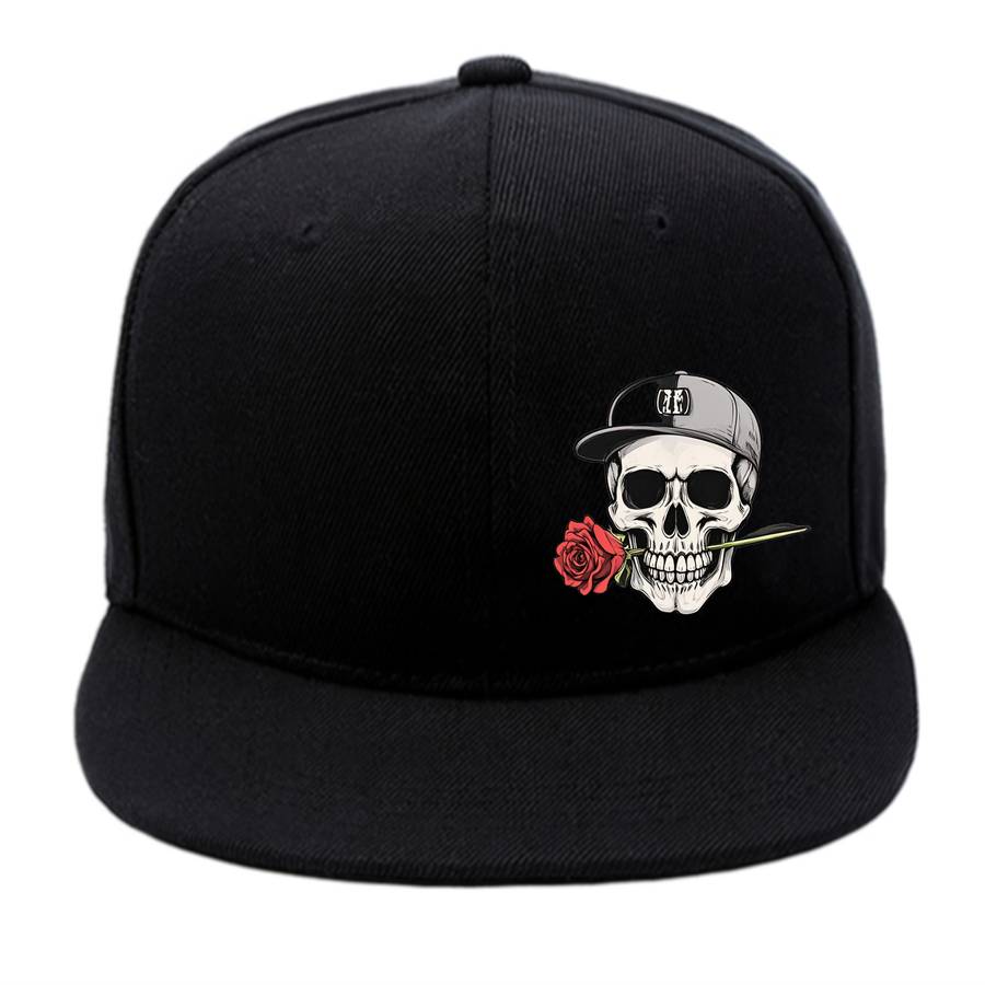1pc Adjustable Hip Hop Baseball Cap with Skull and Rose Graphic Vintage Style Flat Brim Polyester
