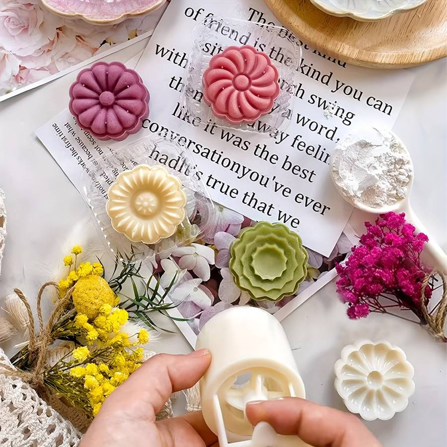 6Pcs Set Chrysanthemum And Rose Mooncake Molds