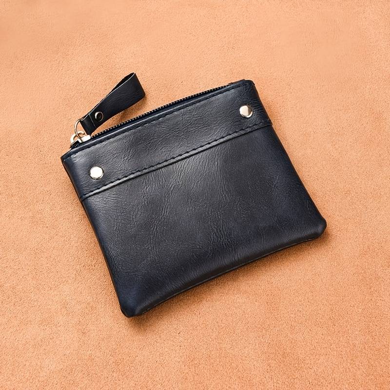 1pc One Men's retro solid color short wallet zipper card holder coin purse. Father's Day gift bi