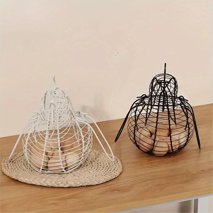 1pc Modern Cast Iron Chicken-Shaped Egg Basket Portable Anti-Shock Egg Storage Container for K