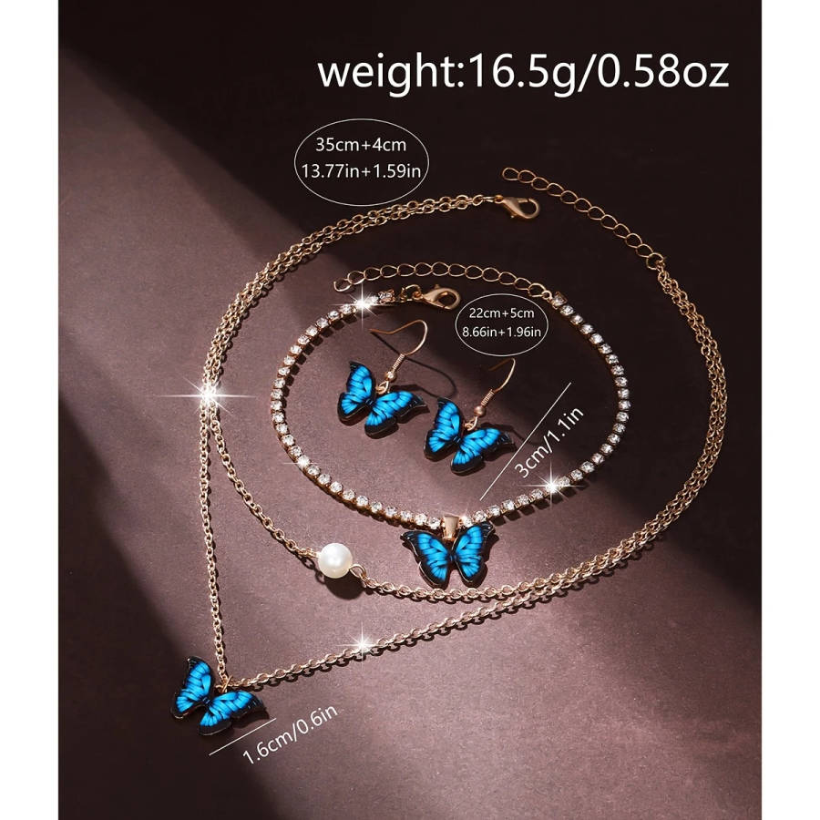 5pcs set Women'S Butterfly Jewelry Set with Quartz Watch Includes Necklace Earrings Bracelet Watch w