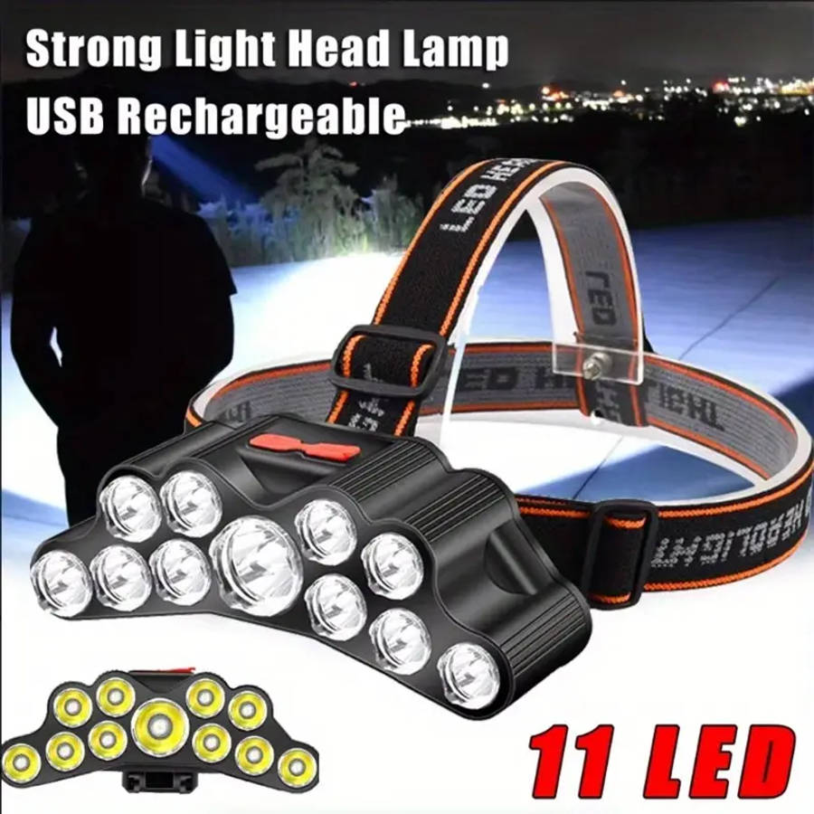 11 LED Super Bright USB Rechargeable Headlamp with 4 Modes