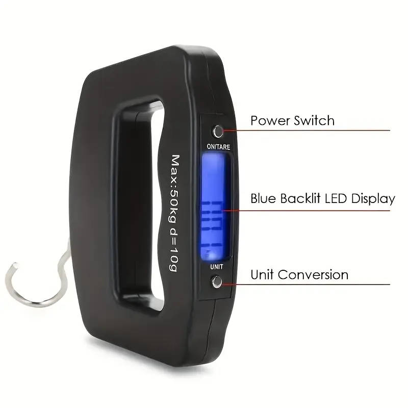 1pc Portable Luggage Scale 110lbs/50kg Capacity Handheld with Backlit LCD Battery Powered Batteries