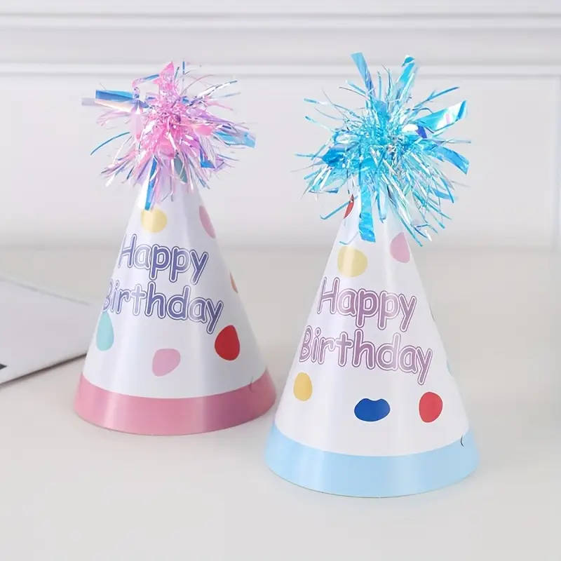 6pcs Macaroon Tinsel Birthday Hats
