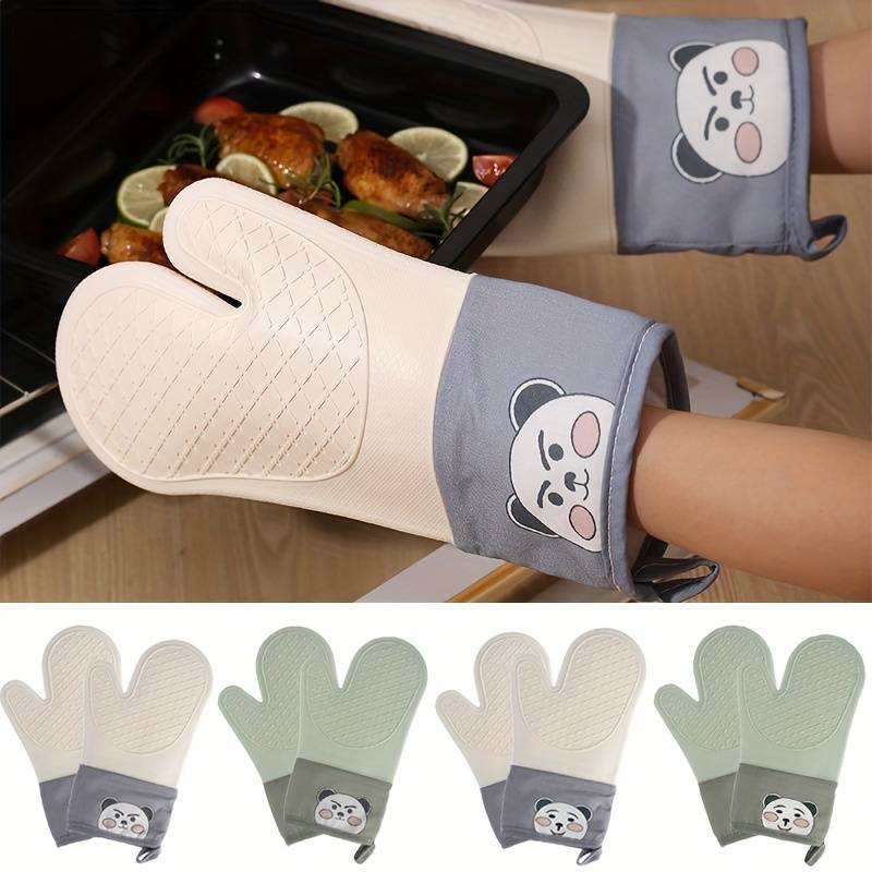 1pc Silicone Oven Gloves Panda Prints Oven Mitts Heat Resistant Kitchen Gloves with Soft Linin