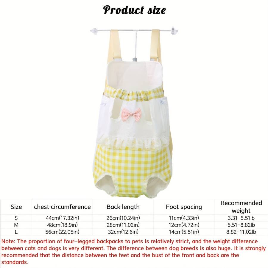 1pc Yellow Plaid M Pet Bag
