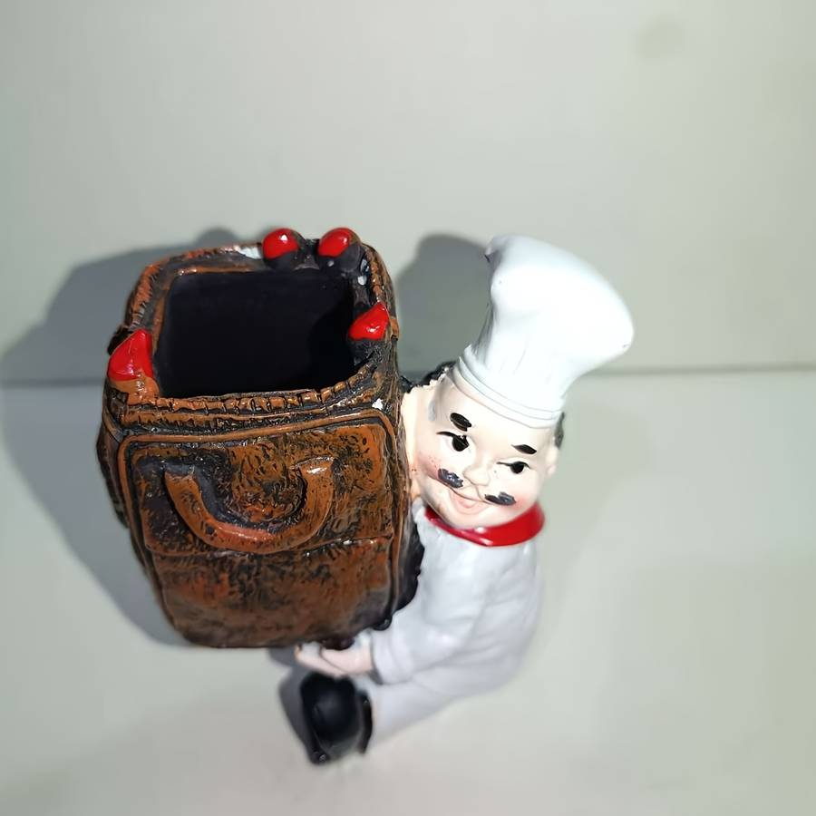 1pc Chef Figurine Toothpick Holder Charming Resin Kitchen Decor with "CHEF" Label Ideal for