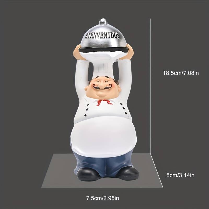 1pc Vintage European Chef Figurine Resin BIENVENIDOS Welcome Sign Cartoon-Style Kitchen Decor