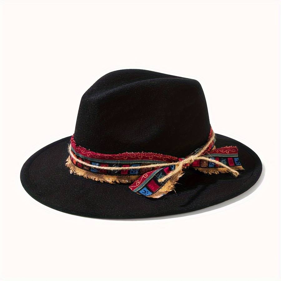 Chic Women's Jazz Fedora with Plaid Ribbon Bow Cotton Blend Sun Protection Elastic Fit for