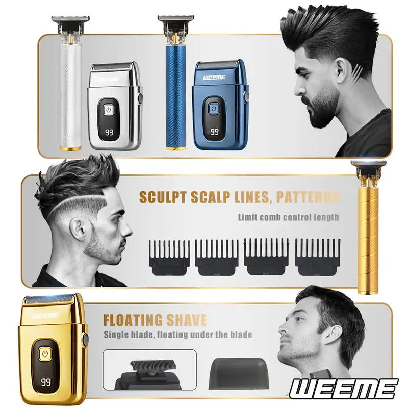 2pcs Professional Cordless Hair Cutting And Shaving Set USB Rechargeable Men'S Hair Clipper Portable