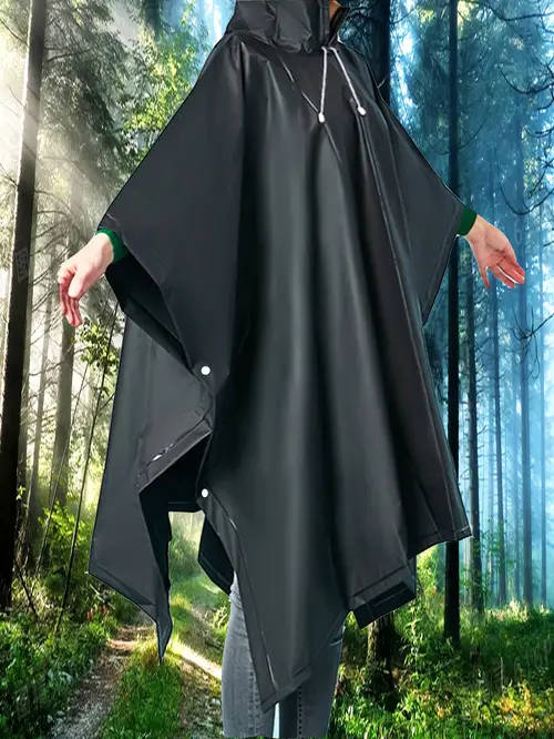 1pc Waterproof EVA Rain Poncho Lightweight Transparent Hooded Raincoat for Outdoor Hiking Camping