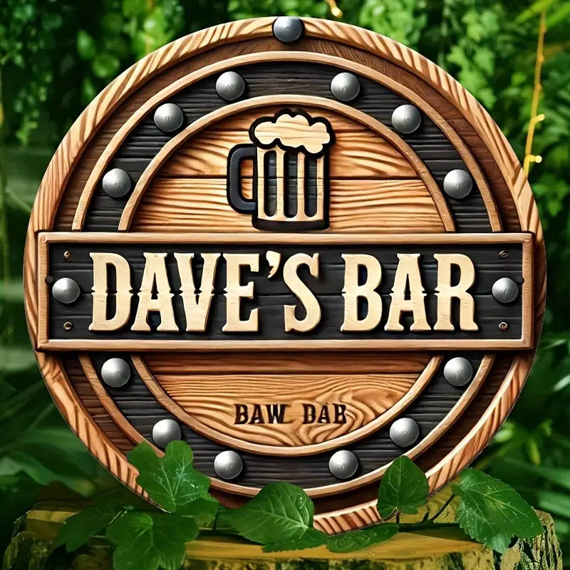 Dave Bar Wooden Sign Retro Metal Circular Painting 20X20cm