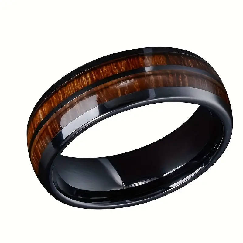 Men's Black Wood Grain Stainless Steel Ring