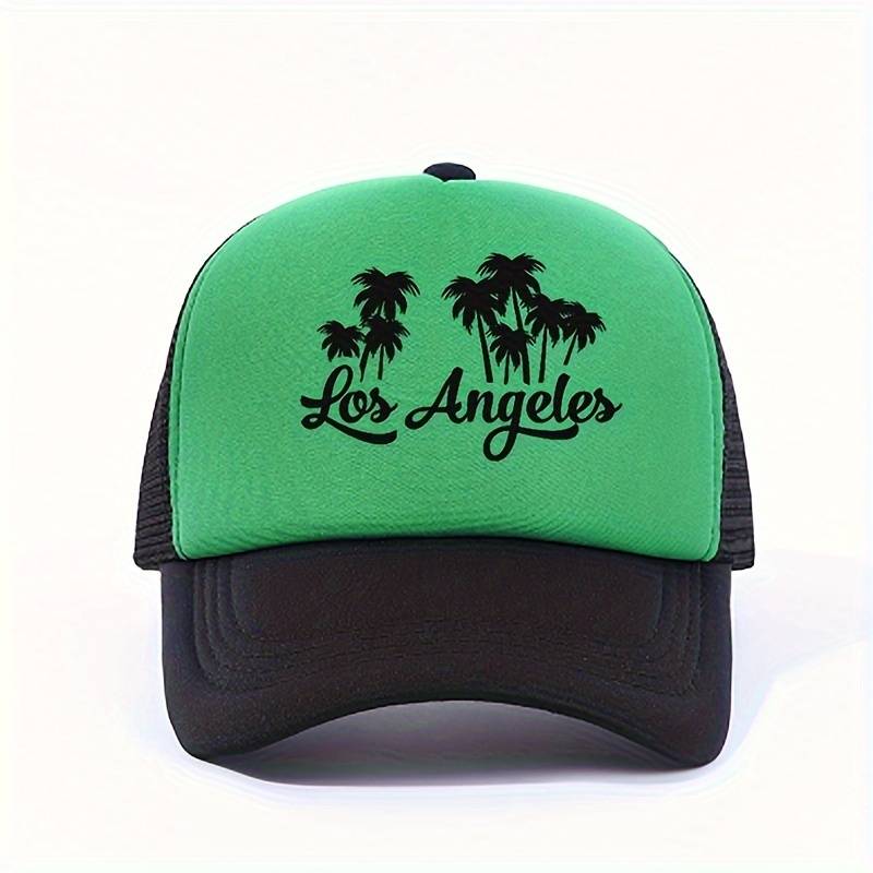 1pc Color Block Palm Trees Los Angeles Print Baseball Cap Y2K Trendy California LA Mesh Trucker Ha
