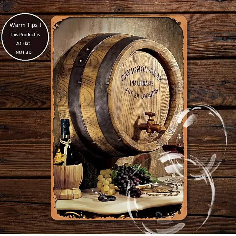 1pc 2D Design Toscano French Wine Barrel Wall Art Vintage Wrought Iron Decoration for Home 20.32 X 3