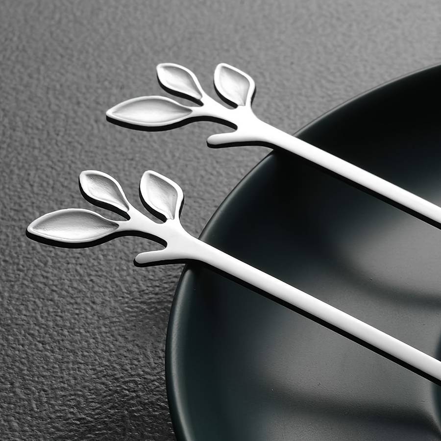 10pcs Stainless Steel Coffee Spoon Elegant Leaf Design Tea Spoon for Desserts Appetizers Ide