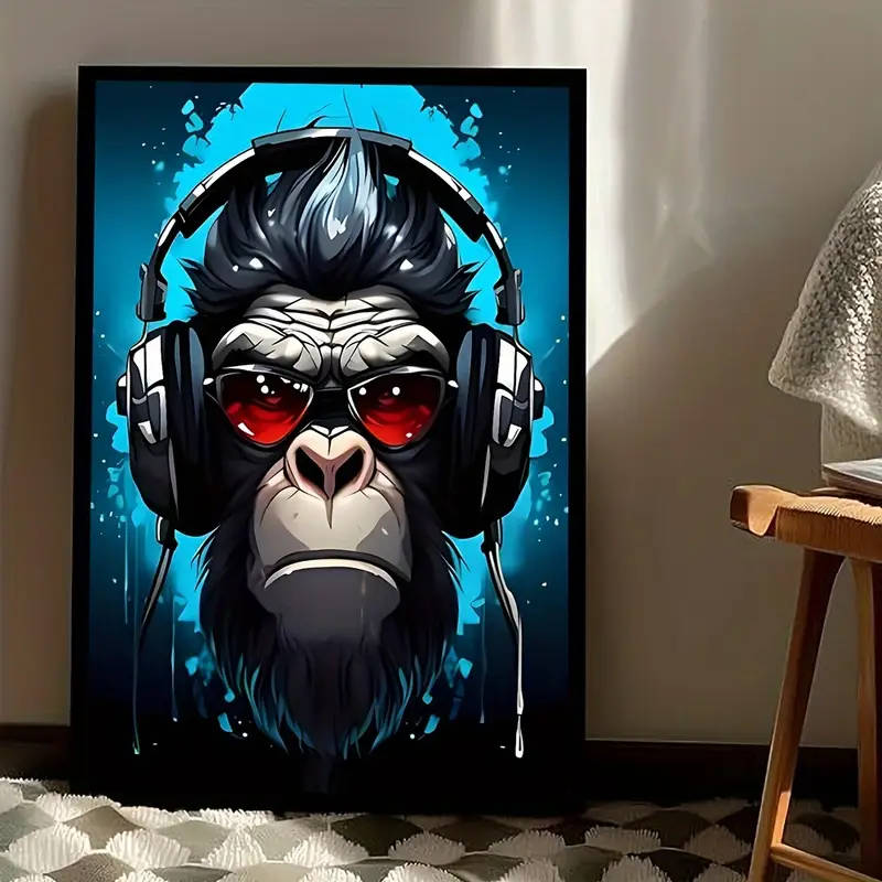 3 Piece/Set Unframed Modern E-sports style Wearing headphones Tiger Wolf Chimpanzee Painting