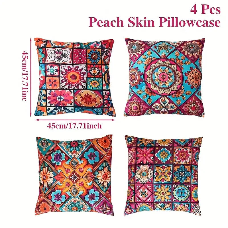 4 Piece Bohemian Peach Light Beige Pillow Covers 45.72 x 45.72 cm
