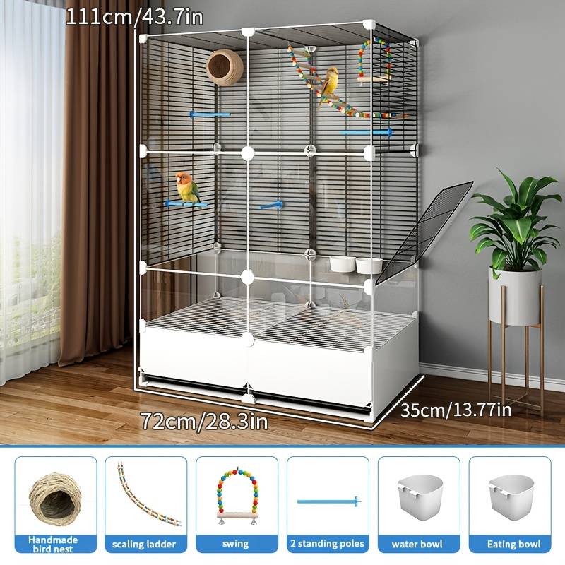 1pc White Model Anti-splash 1 layer of grid + 1 layer of transparentPet Cage