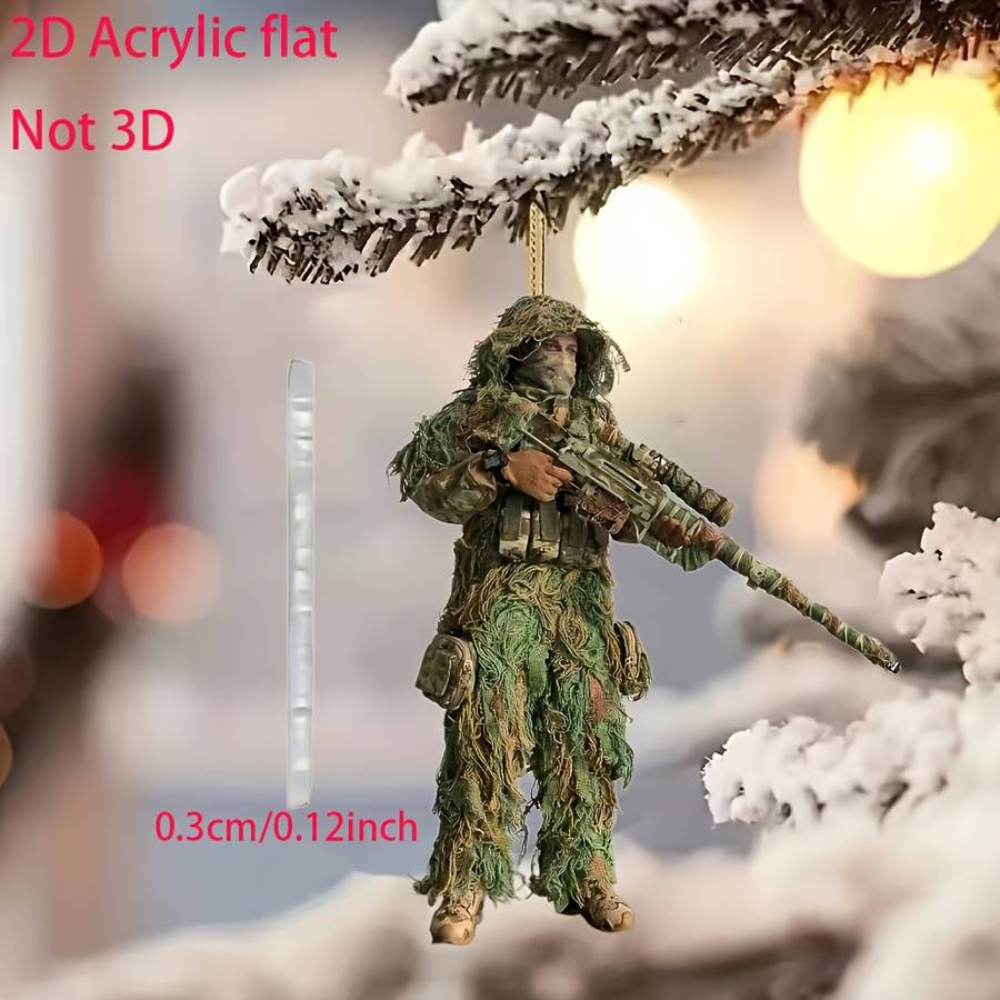 1pc 2D Flat  Tactical Camo and Gun Acrylic Keychain Ideal for Cars Home Decor and Gifts Perfec