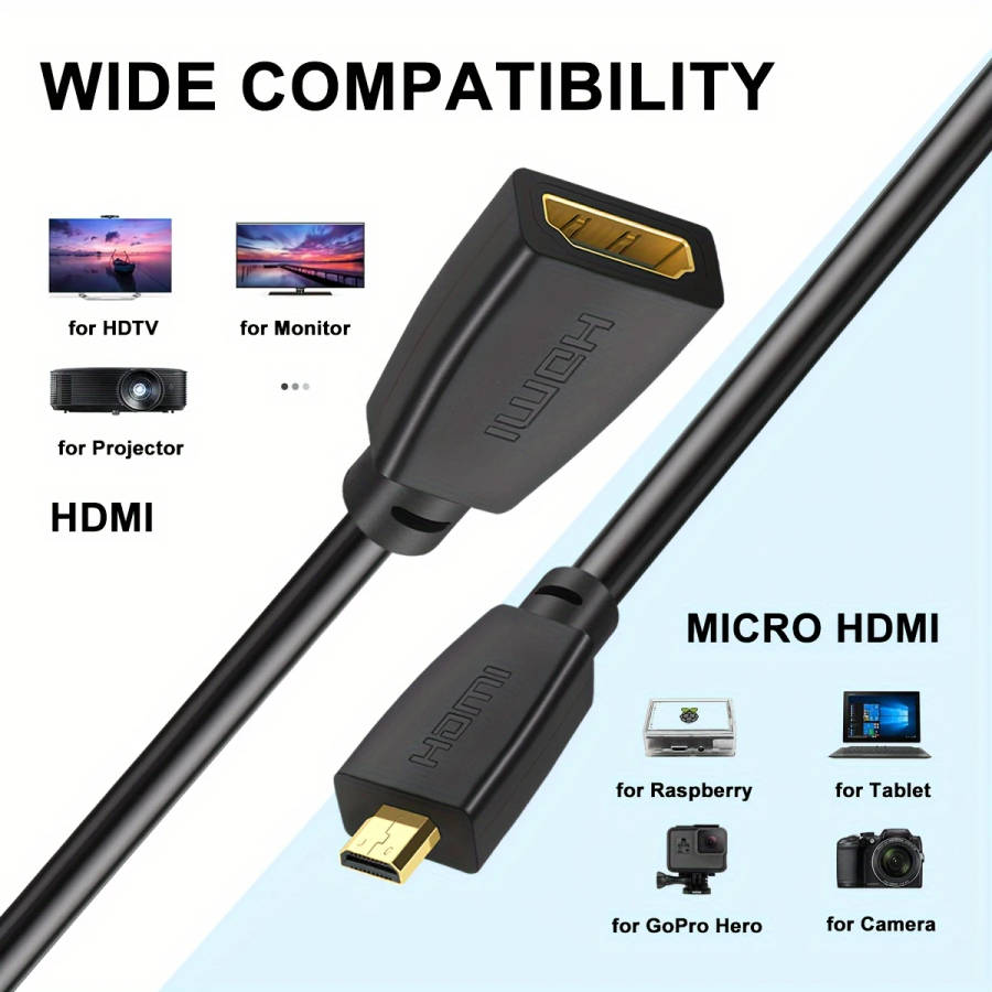 1pc 30cm High Speed Micro Male to Female Cable 18Gbps 4K 60Hz HDR Gold-Plated Ethernet-Ready Round
