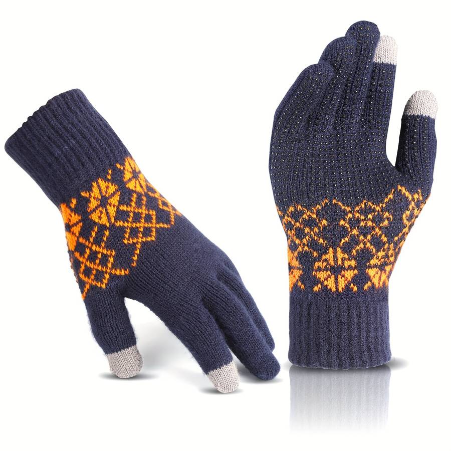 1 Pair L Style Navy Blue Warm Gloves